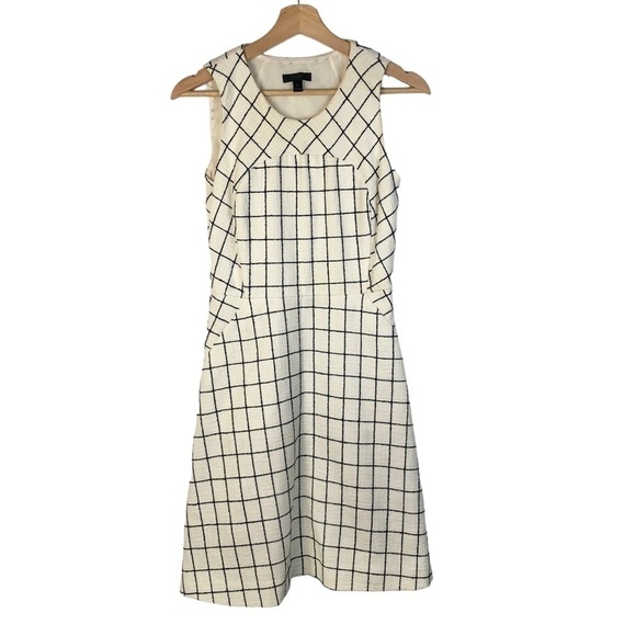 J. Crew White A-Line Windowpane Plaid Tweed Knee Length Dress 0 - Picture 2 of 5
